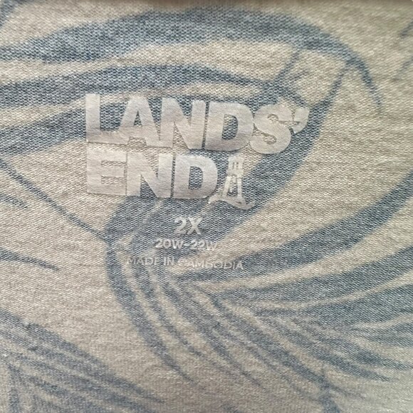 Lands End Top Blue Leaf Floral Print Side Knot Summer Coastal Stretch Size 2X - Picture 5 of 6